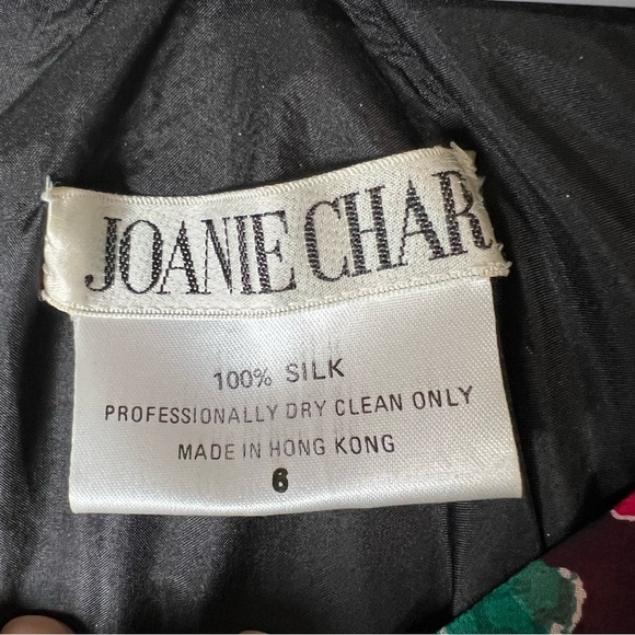 Vintage JOANIE CHAR 100% Silk Ruffled Floral Dress Red Black Chiffon Maxi Size 6 - Picture 9 of 9